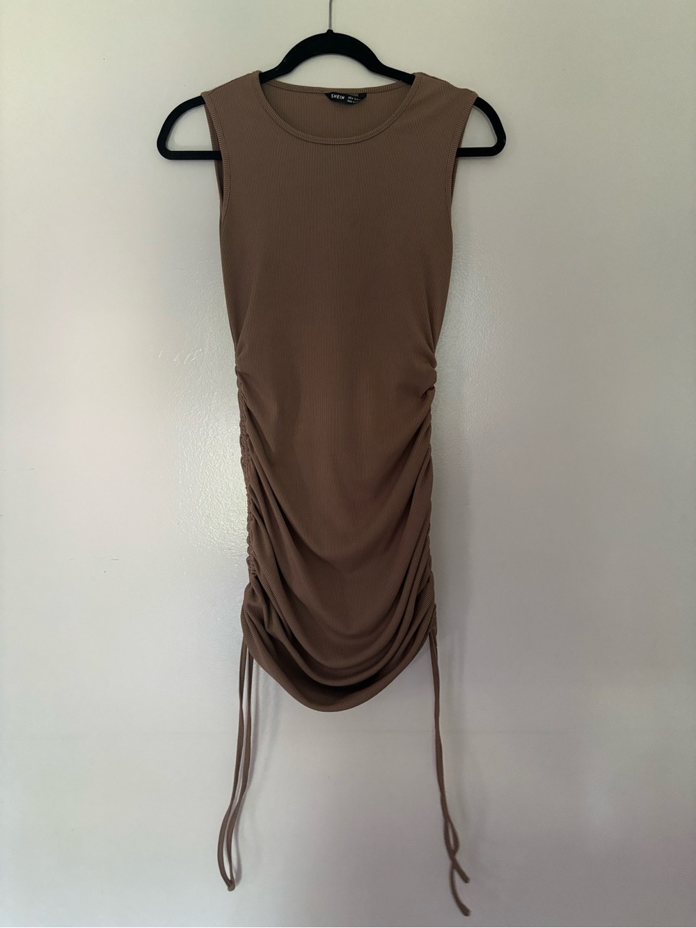Sleeveless Ruched Side Tie Dress- Taupe